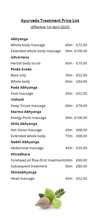 Ayurveda price list